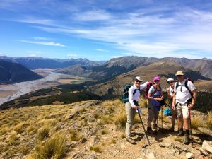 New Zealand Southern Alps with hikers