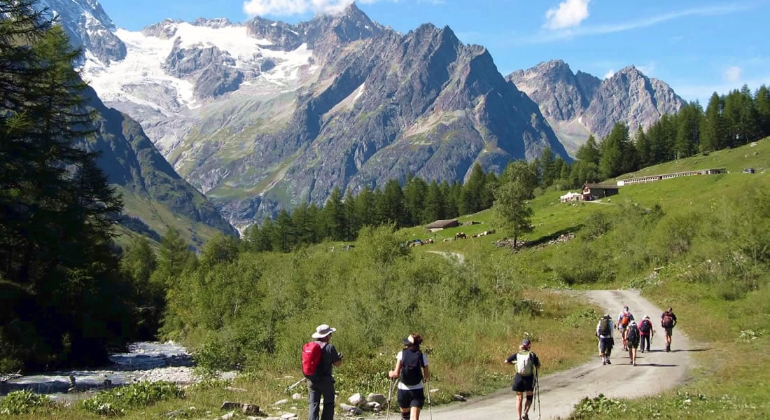 Hikers along a mountain path