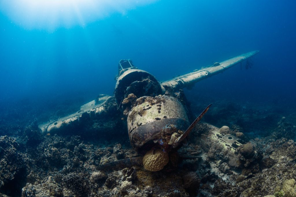 Wreck of WWII-era airplane underwater