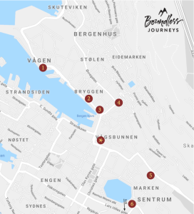 Map showing points of interest in Bergen