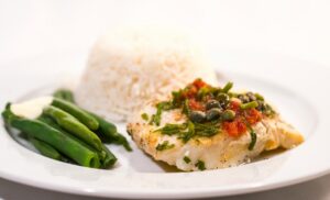 Attractively plated cod dish