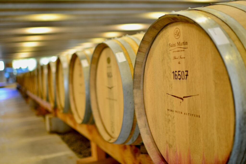 Long row of wine barrels