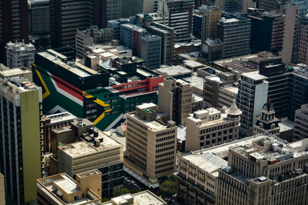 Aerial view of Johannesburg urban center